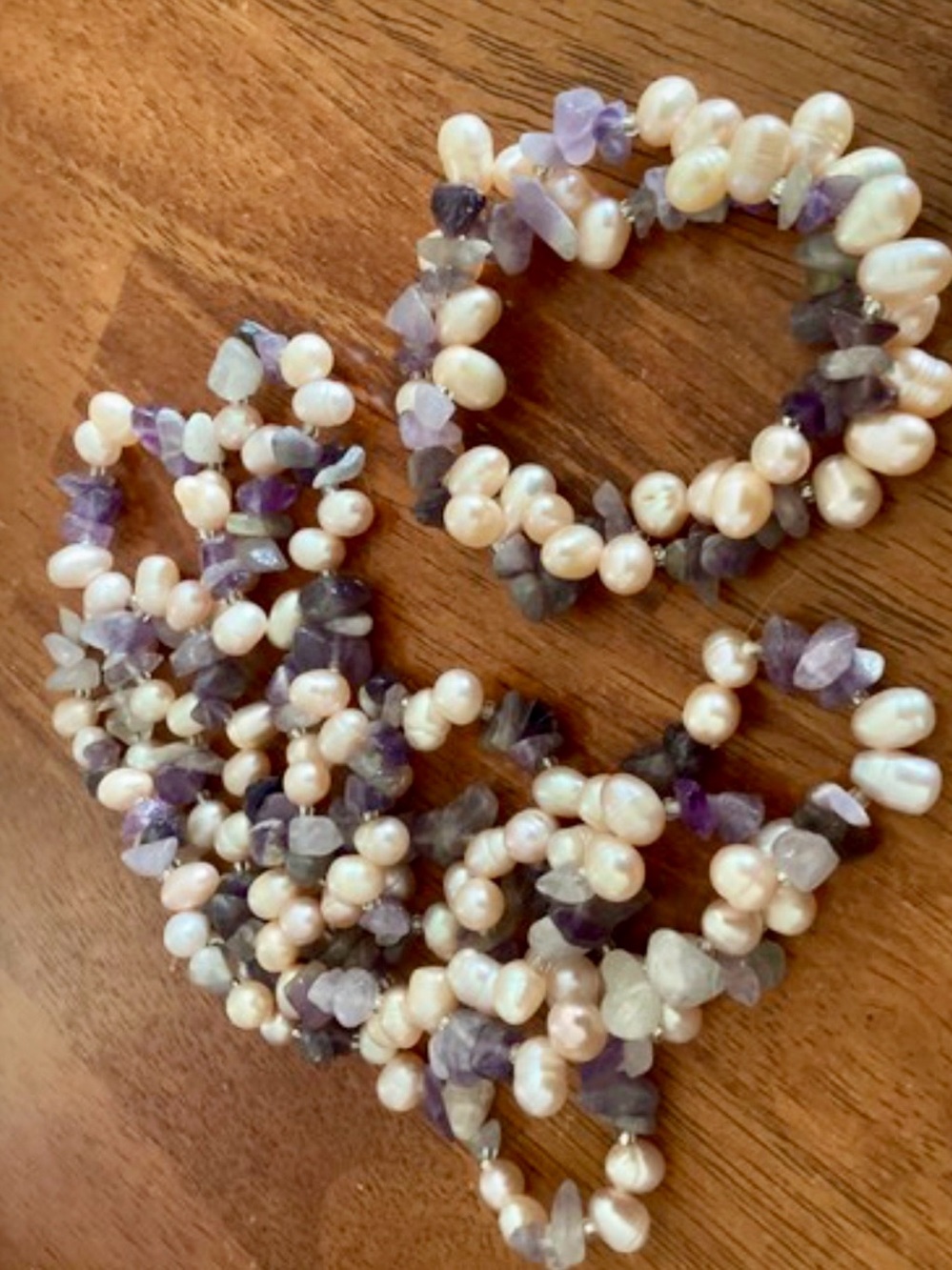 22” Amethyst Pink Cultured Pearls Quartz Crystal Necklace and Bracelet Set22” Am